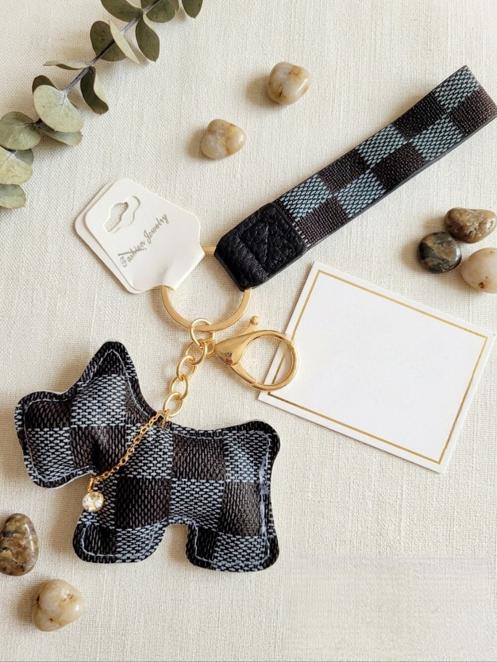 Checker Dog Keychain Wristlet - Black & Gray